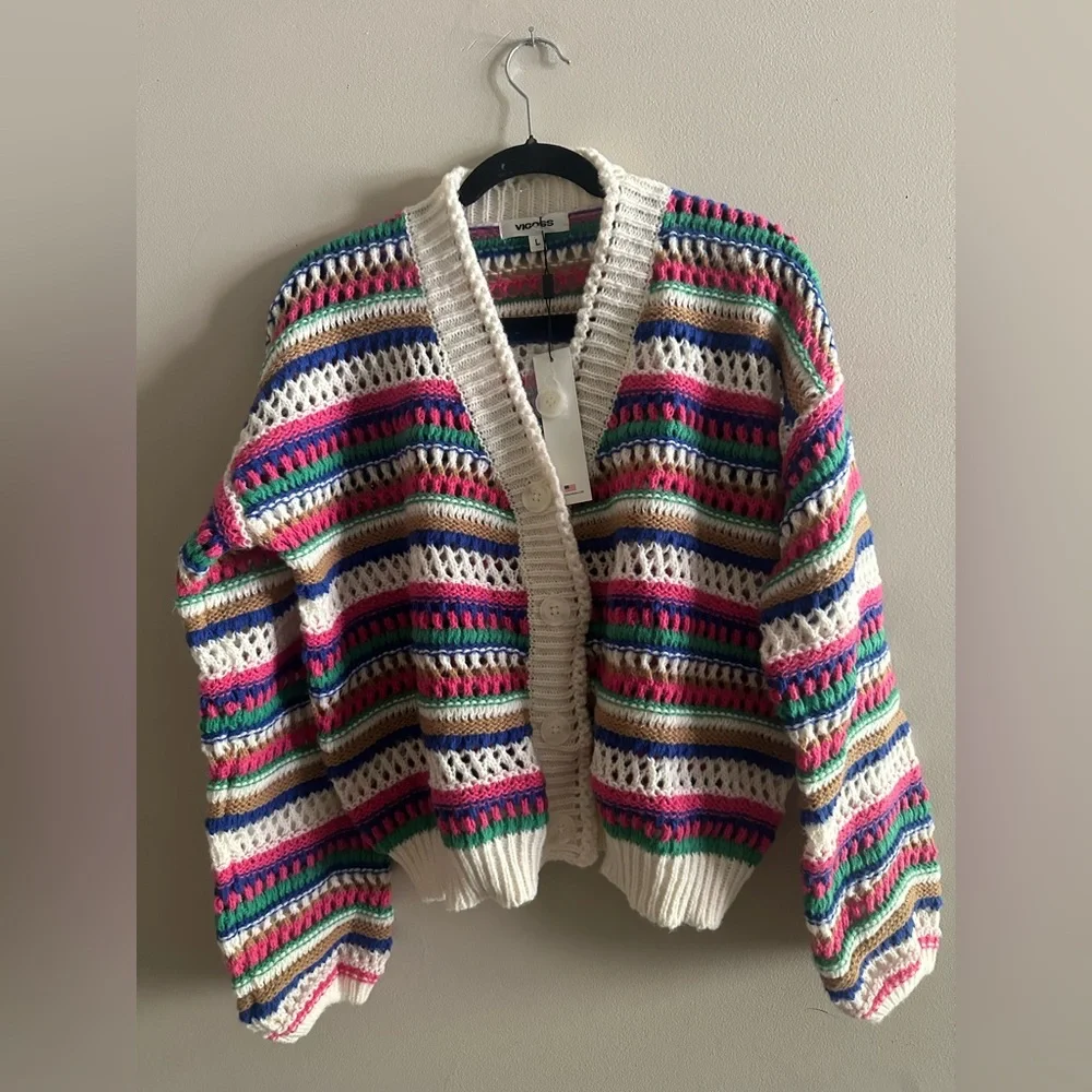 Vigoss Multicolor Striped Cardigan Size L NWT